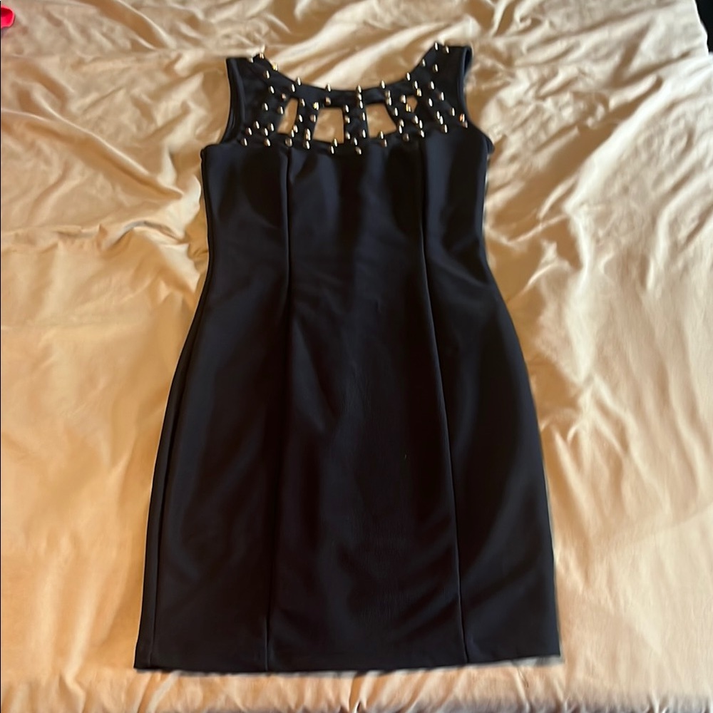Elegant Black Sleeveless Dress with Studded Detail